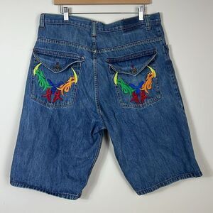 COOGI Men's Denim Embroidered Shorts Baggy Streetwear Skater Y2K Size 38 x 15